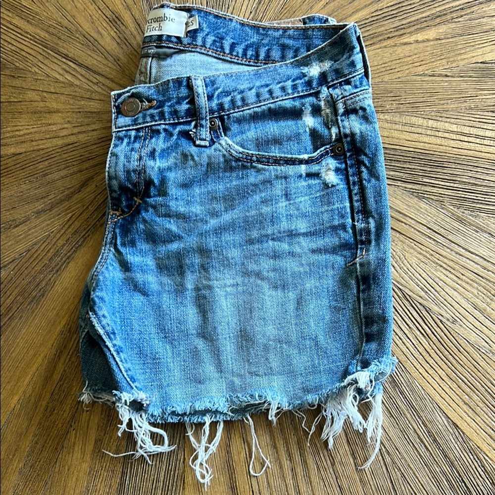 Abercrombie & Fitch Blue Frayed Denim Shorts